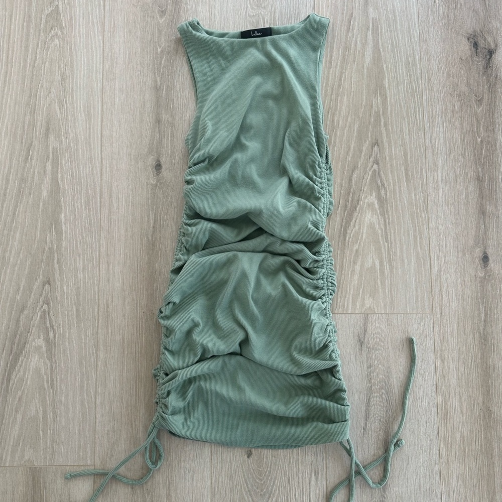 Lulu's Sage Green Ruched Mini Dress